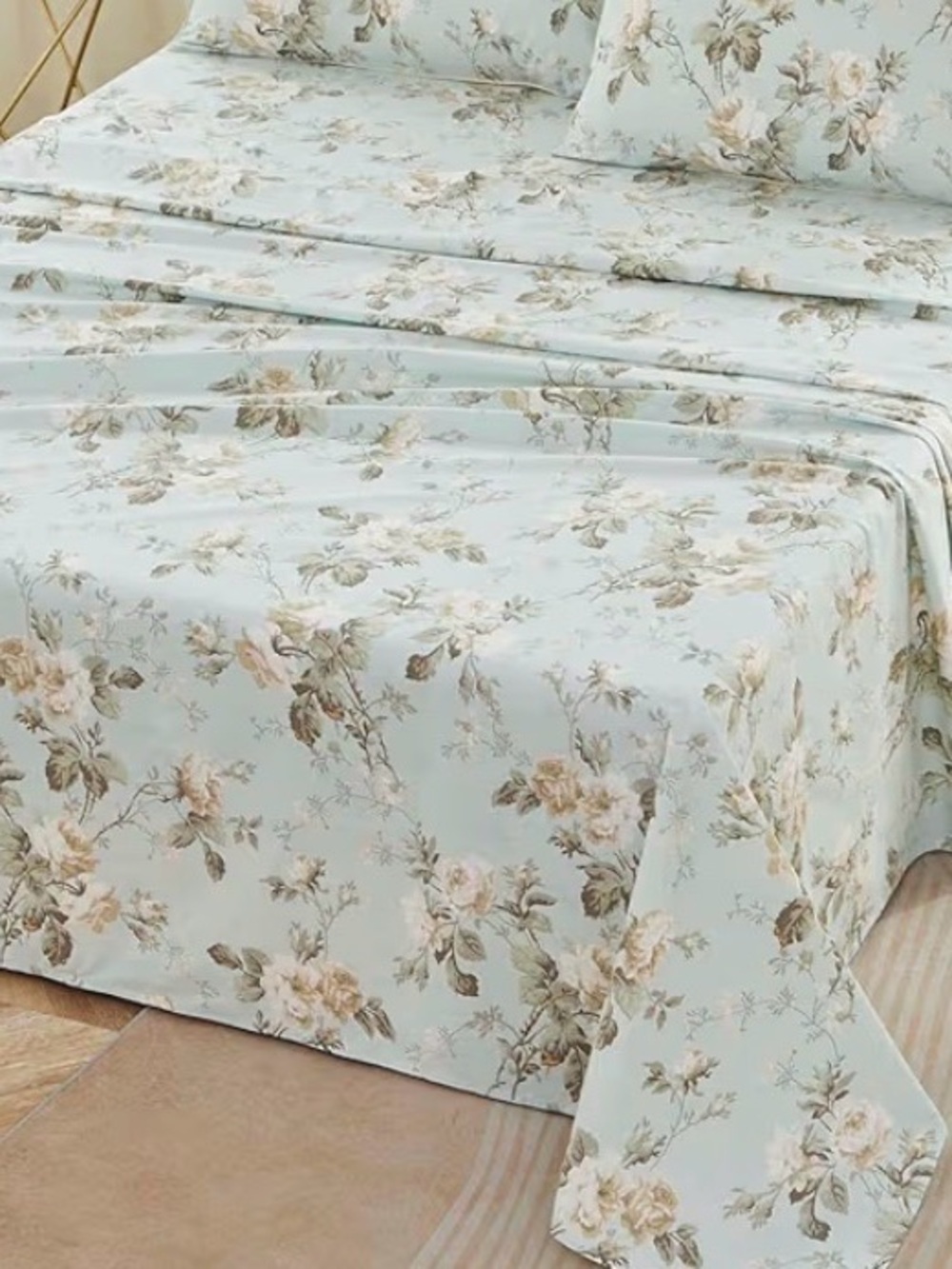 Queen sheets Brandream Toile Floral 800TC Egyptian cotton mint blue beige
